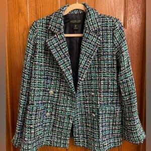Rachel Zoe Mint and Black Tweed Double-Breasted Blazer